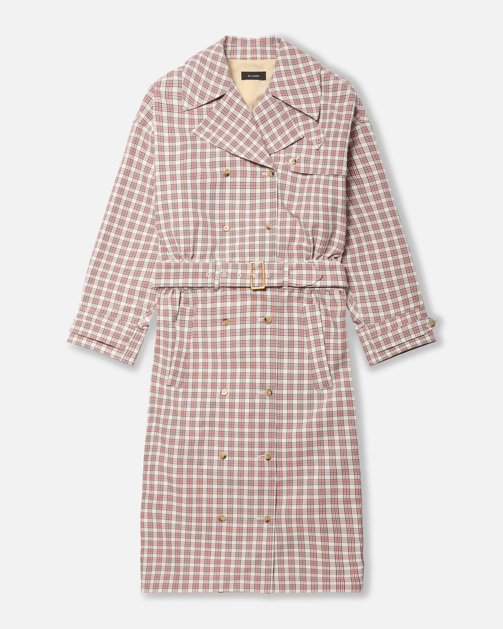 TRENCH DRESS - RED/WHT PLAID sold by Willy Chavarria product image thumbnail 3