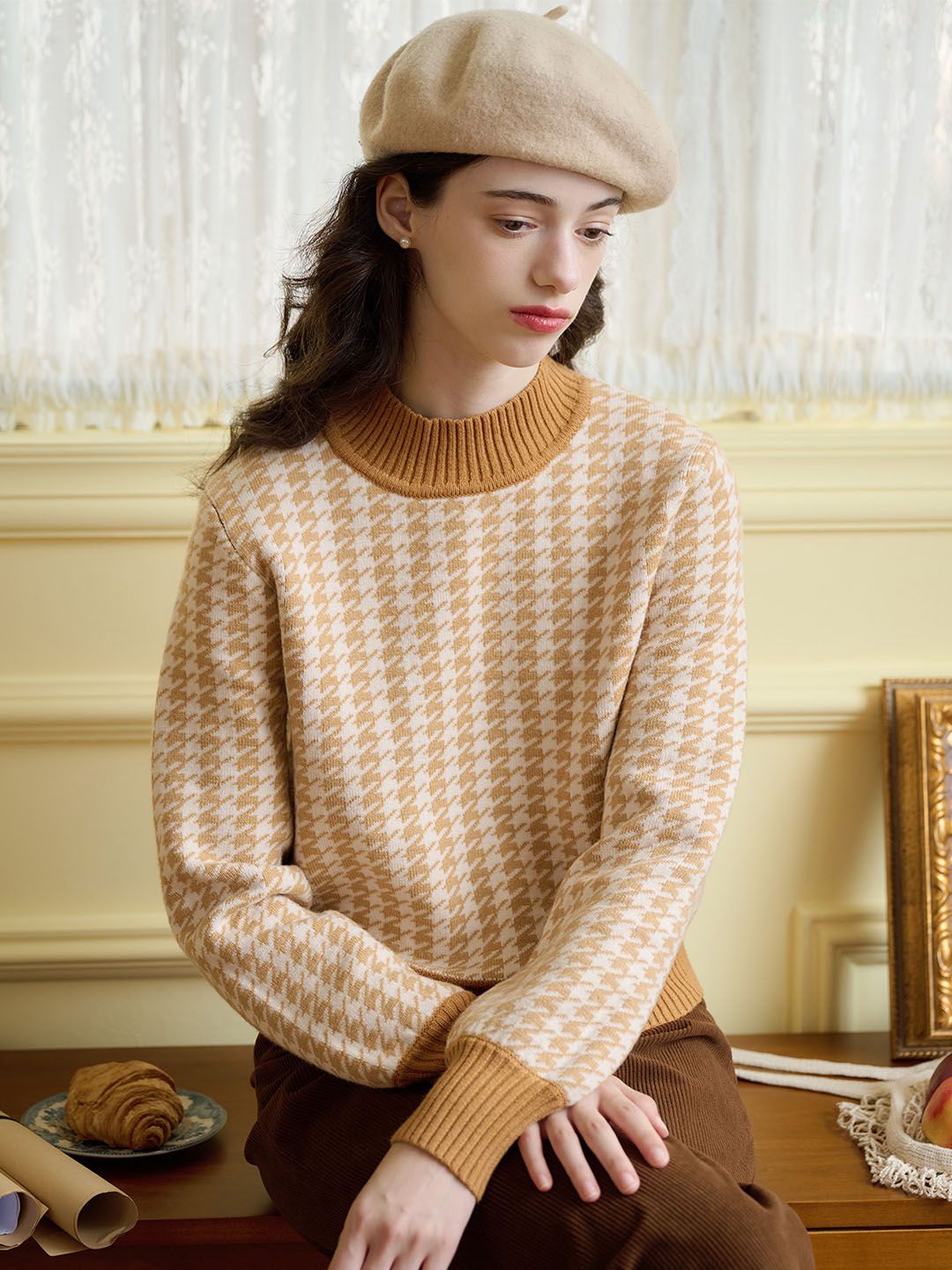 Maya Houndstooth Pattern Contrast Trim Sweater sold by Simple Retro product image thumbnail 5