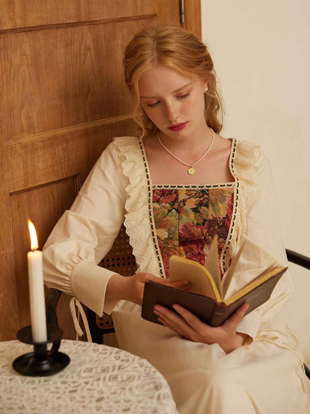 Gianna Elegant Square Neck Lace Patchwork Cotton Dress sold by Simple Retro