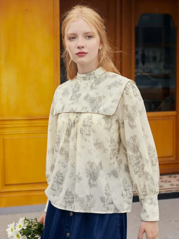 Nadia Navy Collar Print Blouse sold by Simple Retro