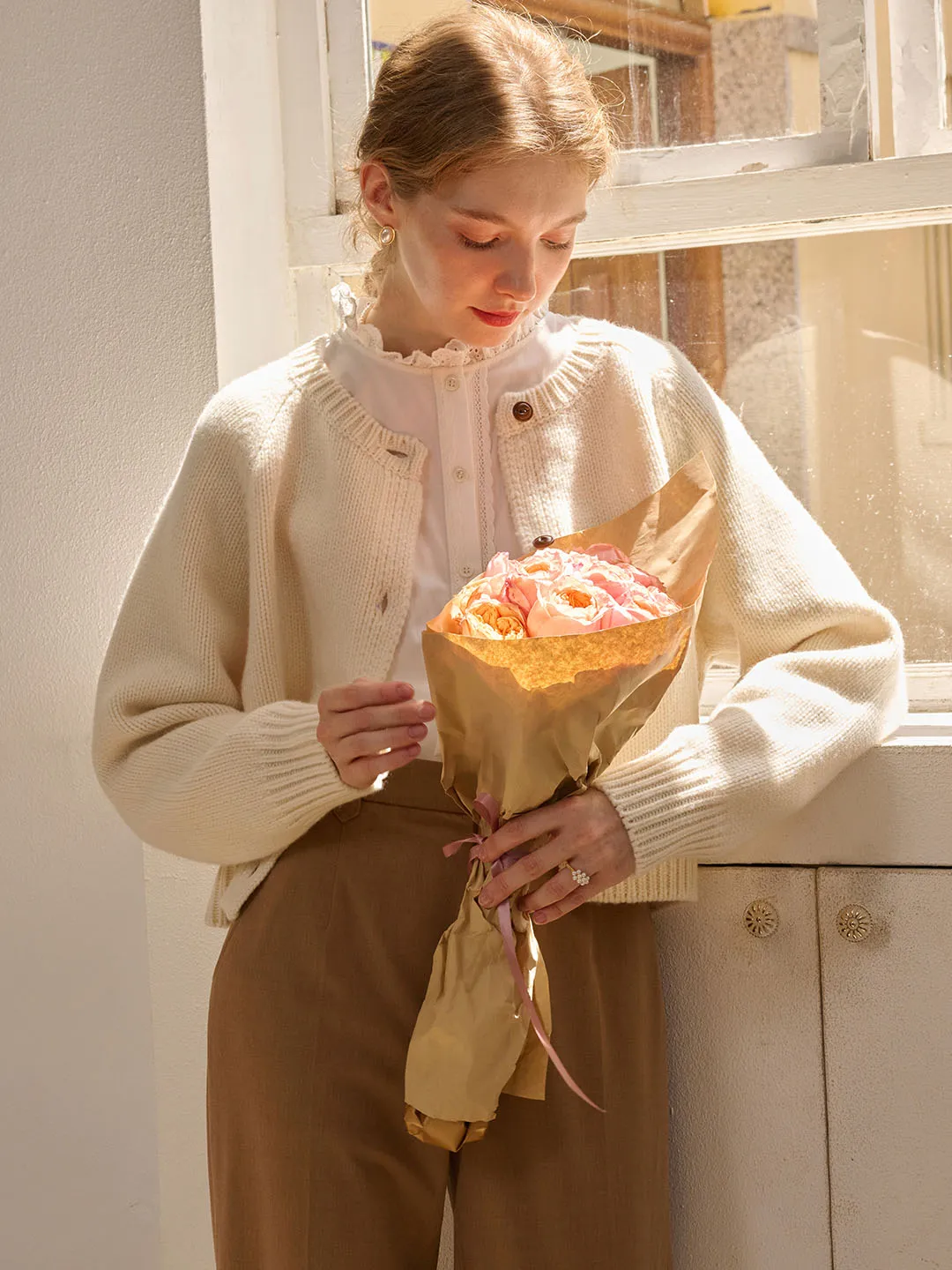 Eliana Retro Crew Neck 100% Wool Sweater Cardigan sold by Simple Retro product image thumbnail 5