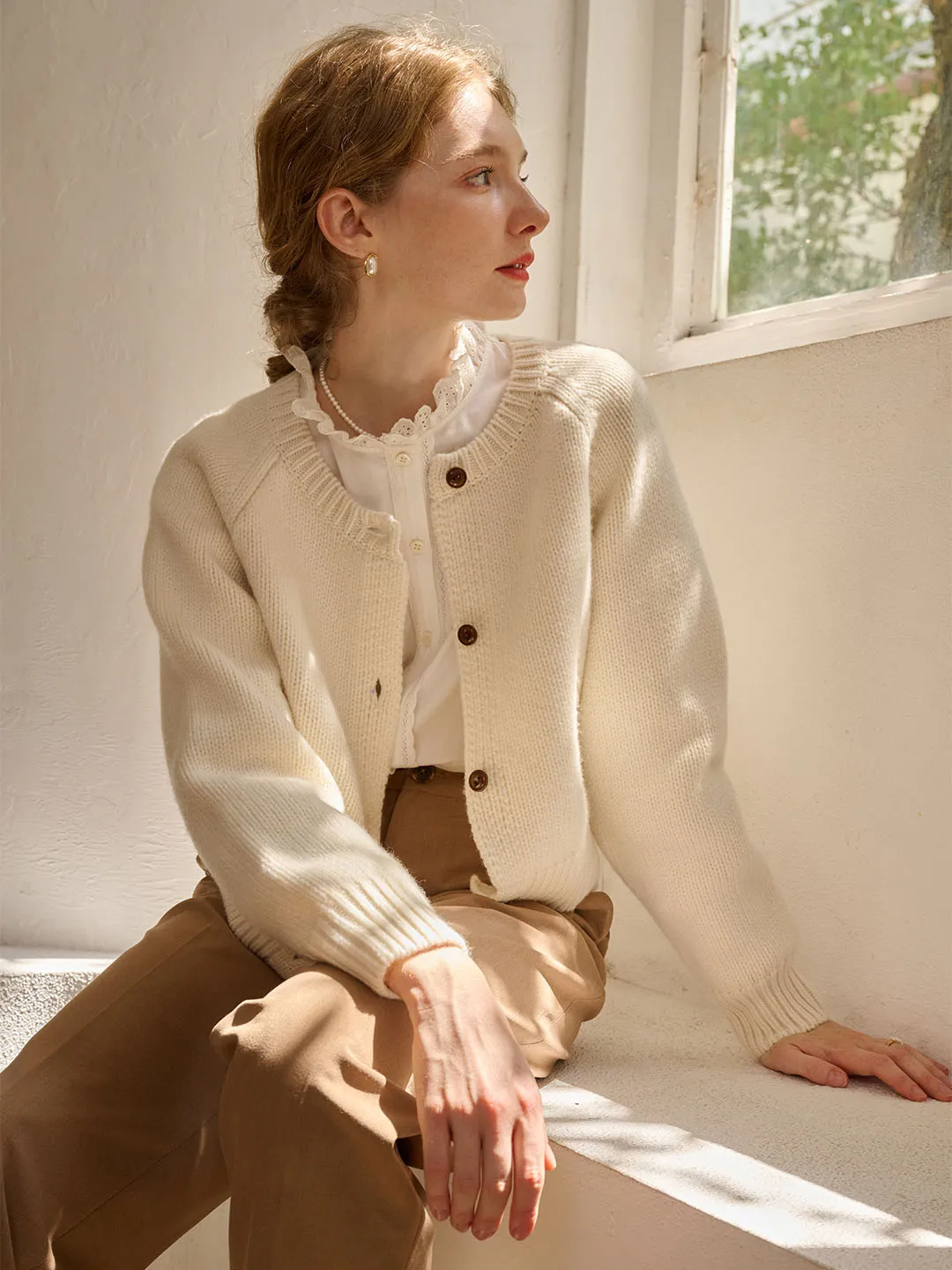 Eliana Retro Crew Neck 100% Wool Sweater Cardigan sold by Simple Retro product image thumbnail 4