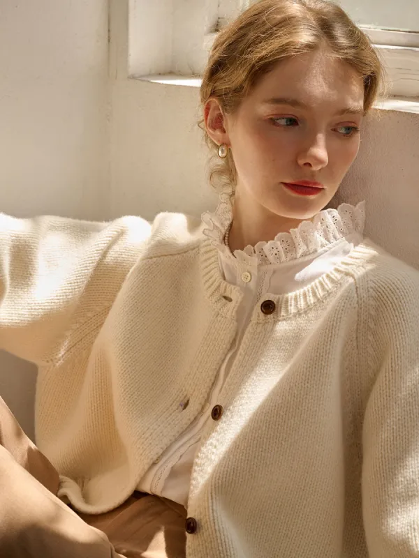 Eliana Retro Crew Neck 100% Wool Sweater Cardigan sold by Simple Retro