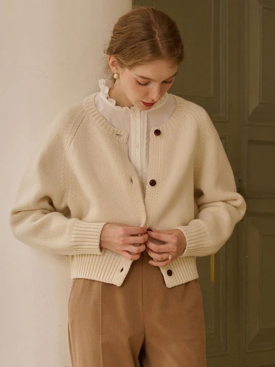 Eliana Retro Crew Neck 100% Wool Sweater Cardigan sold by Simple Retro product image thumbnail 2