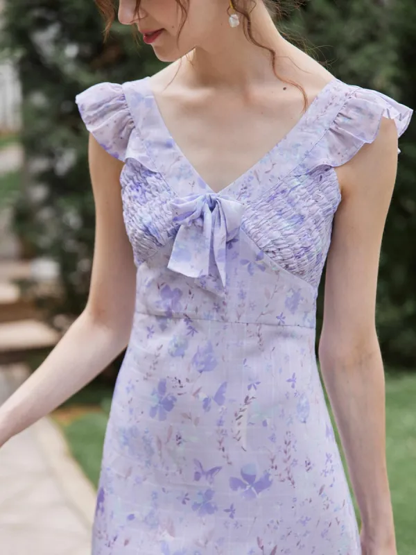 【Final Sale】Vanessa Chiffon V-Neck Printed Midi Dress made by Simple Retro