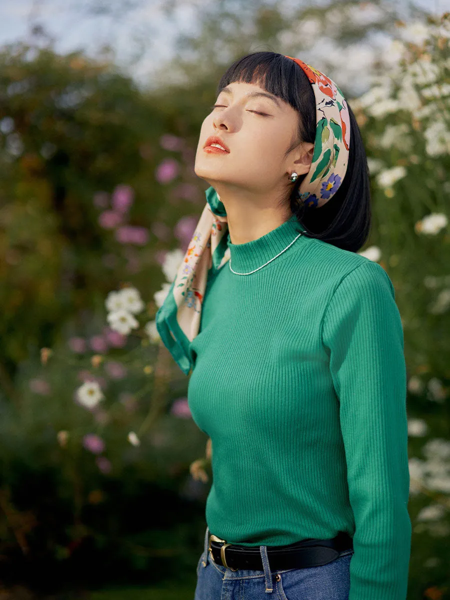 Chowxiaodou Rose Print Twill Silk Square Scarf-Pink sold by Simple Retro product image thumbnail 4