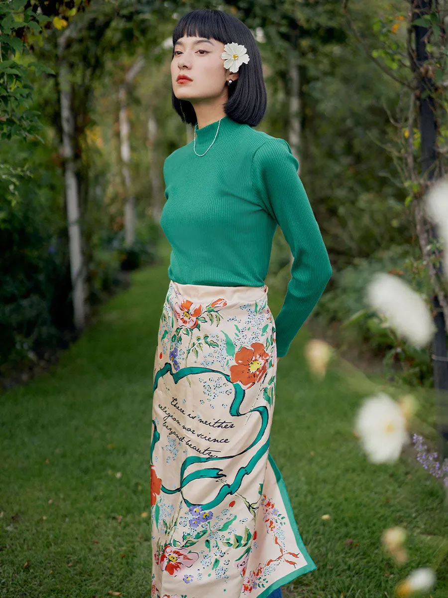 Chowxiaodou Rose Print Twill Silk Square Scarf-Pink sold by Simple Retro product image thumbnail 3