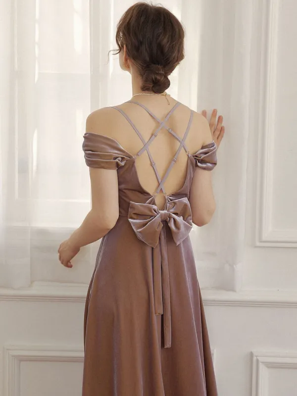 【Final Sale】Journee Lace One-shoulder Purple Velvet Dress sold by Simple Retro