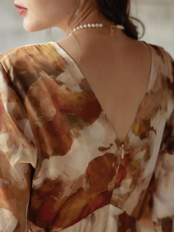 Jolie Printed Brown Midi Dress sold by Simple Retro