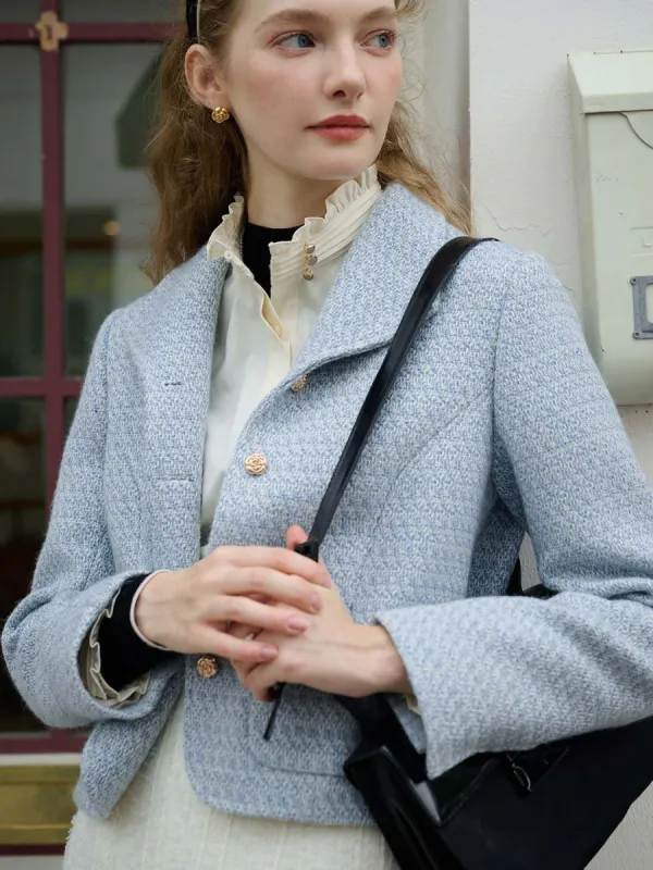 Sophia Simple Lapel Tweed Baby Blue Jacket made by Simple Retro