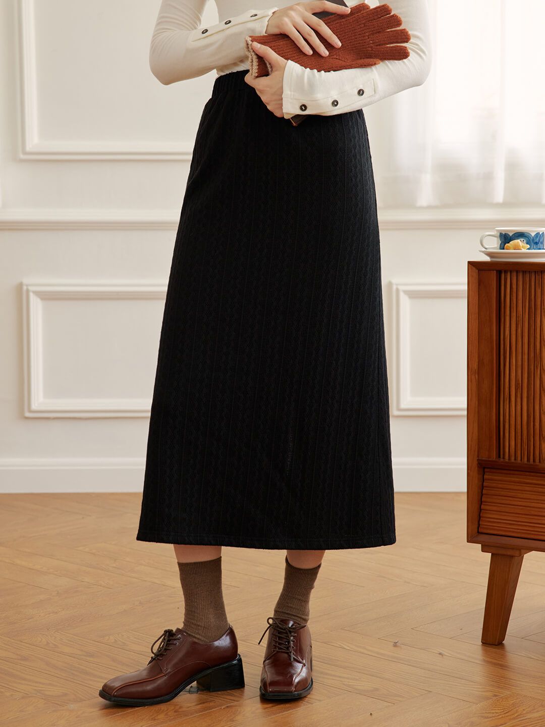 【Final sale】Mabel Straight Black Knitted Skirt sold by Simple Retro