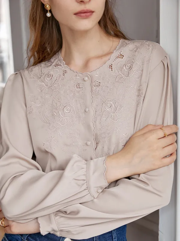 Gracie Round Collar Embroidery Blouse sold by Simple Retro