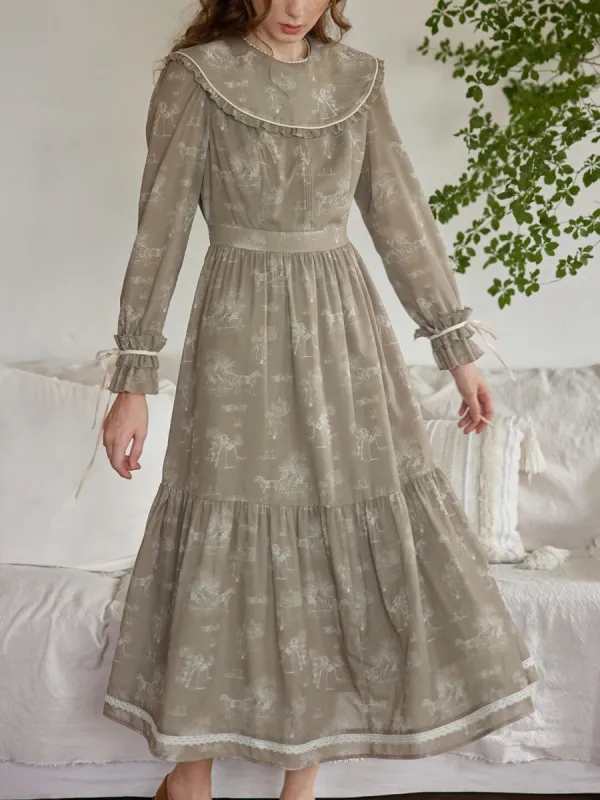 Anne Retro Printed Green Tiered Dress sold by Simple Retro