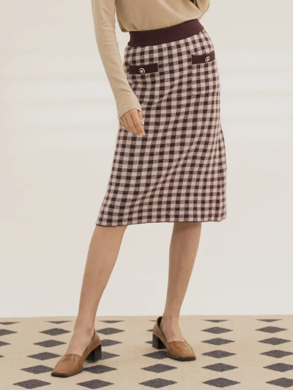 Ansley Checkerboard Midi Knitted Skirt sold by Simple Retro