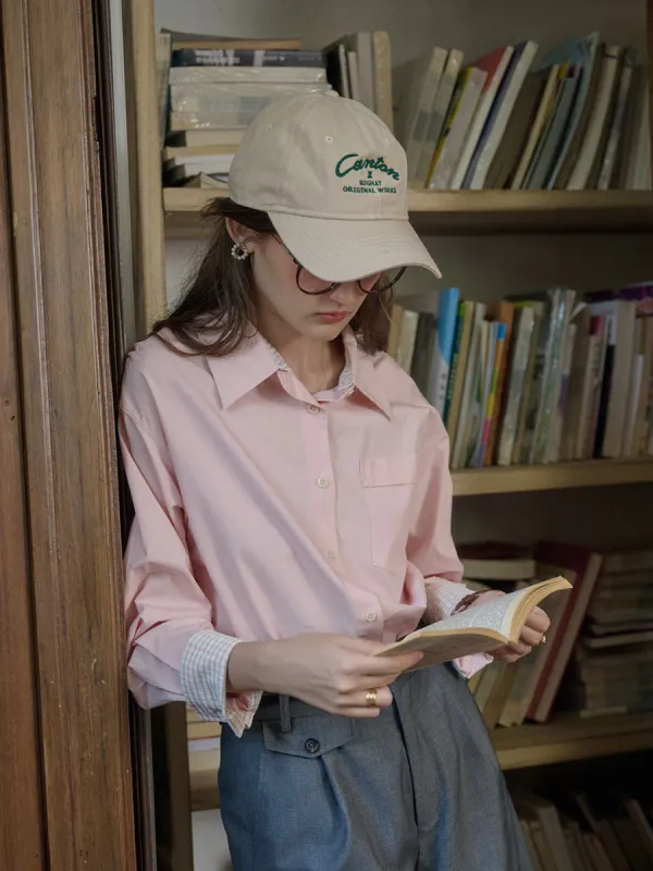 Abby Removable Collar and Cuffs Contrast Color Small Checkered Shirt - Pink sold by Simple Retro