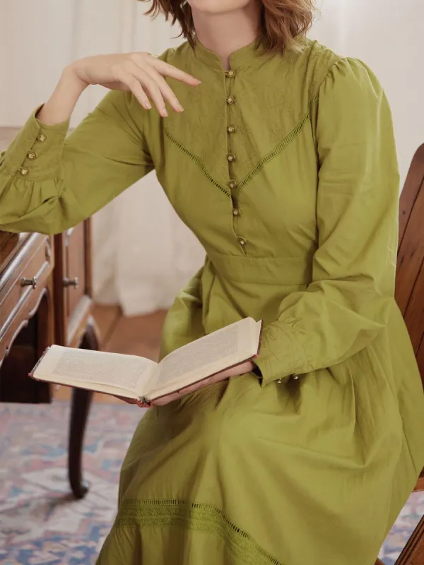 【SALE】Alessia 100% Cotton Embroidery Midi Dress sold by Simple Retro