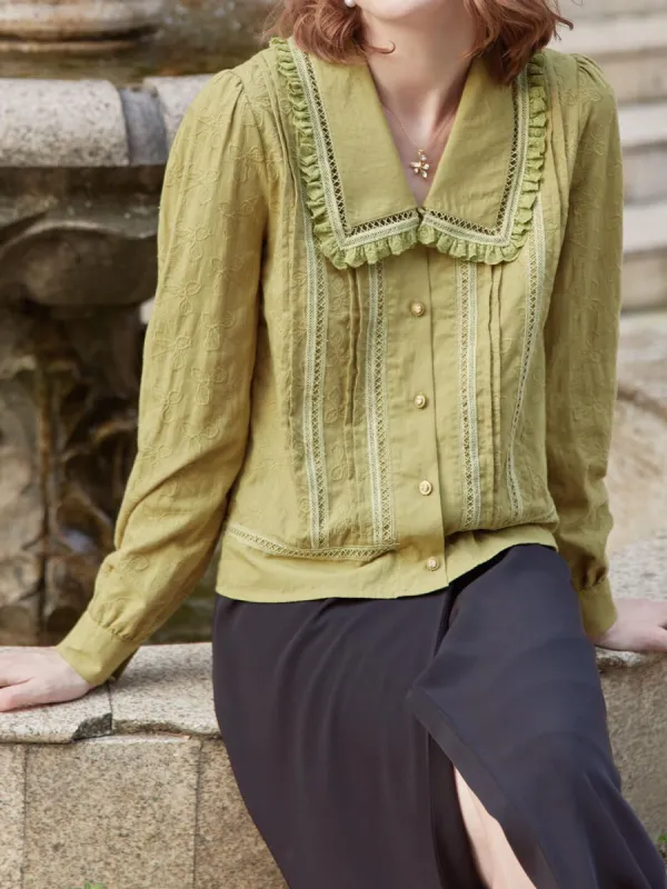 【FINAL SALE】Blaire 100% Cotton Embroidery Blouse sold by Simple Retro