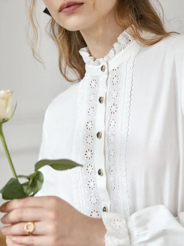 Victoria 100% Cotton Ruffle Mandarin Blouse sold by Simple Retro