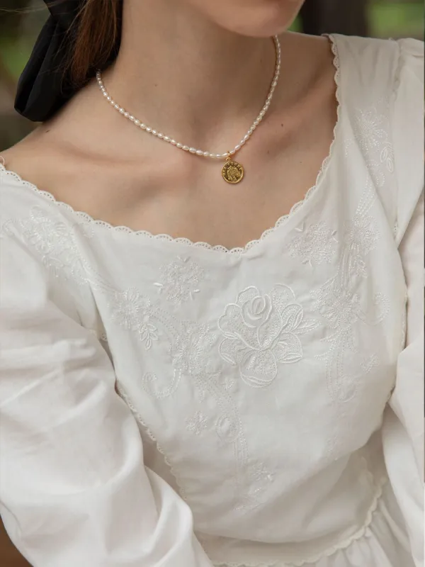 【Final Sale】Victoria 100% Cotton Puff Sleeve Midi Dress sold by Simple Retro