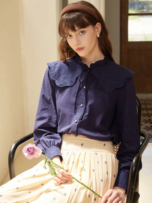 Madalyn Detachable Collar Embroidered Panel Blouse sold by Simple Retro