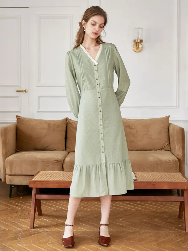 Adelyn V-Neck Polka Dot Midi Dress sold by Simple Retro