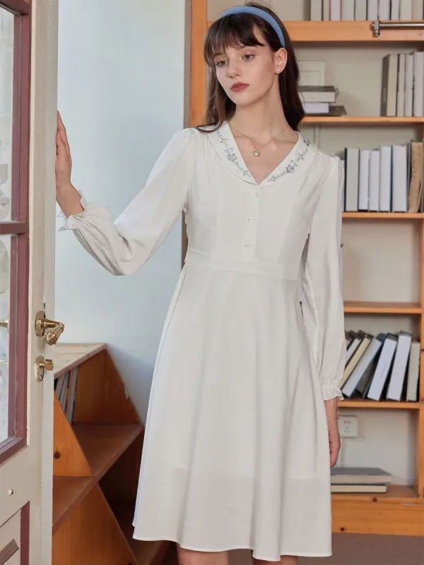 【Final Sale】Emiliana Sweet Embroidered Lapel Dress sold by Simple Retro