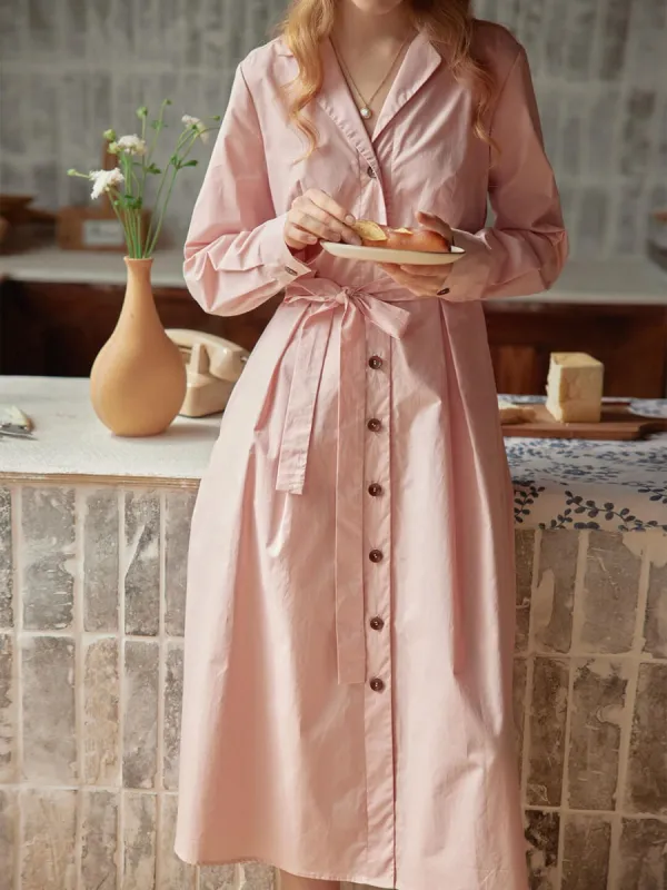 【FINAL SALE】Phoebe Pleated Pink Shirt Dress sold by Simple Retro