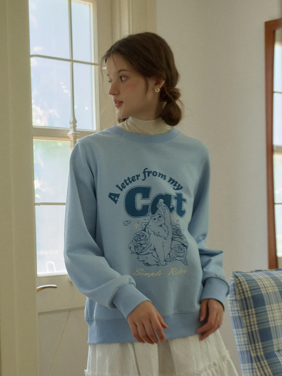 Kaeli Exclusive Design Cat Print Classic Crew Neck Sweatshirt sold by Simple Retro product image thumbnail 4