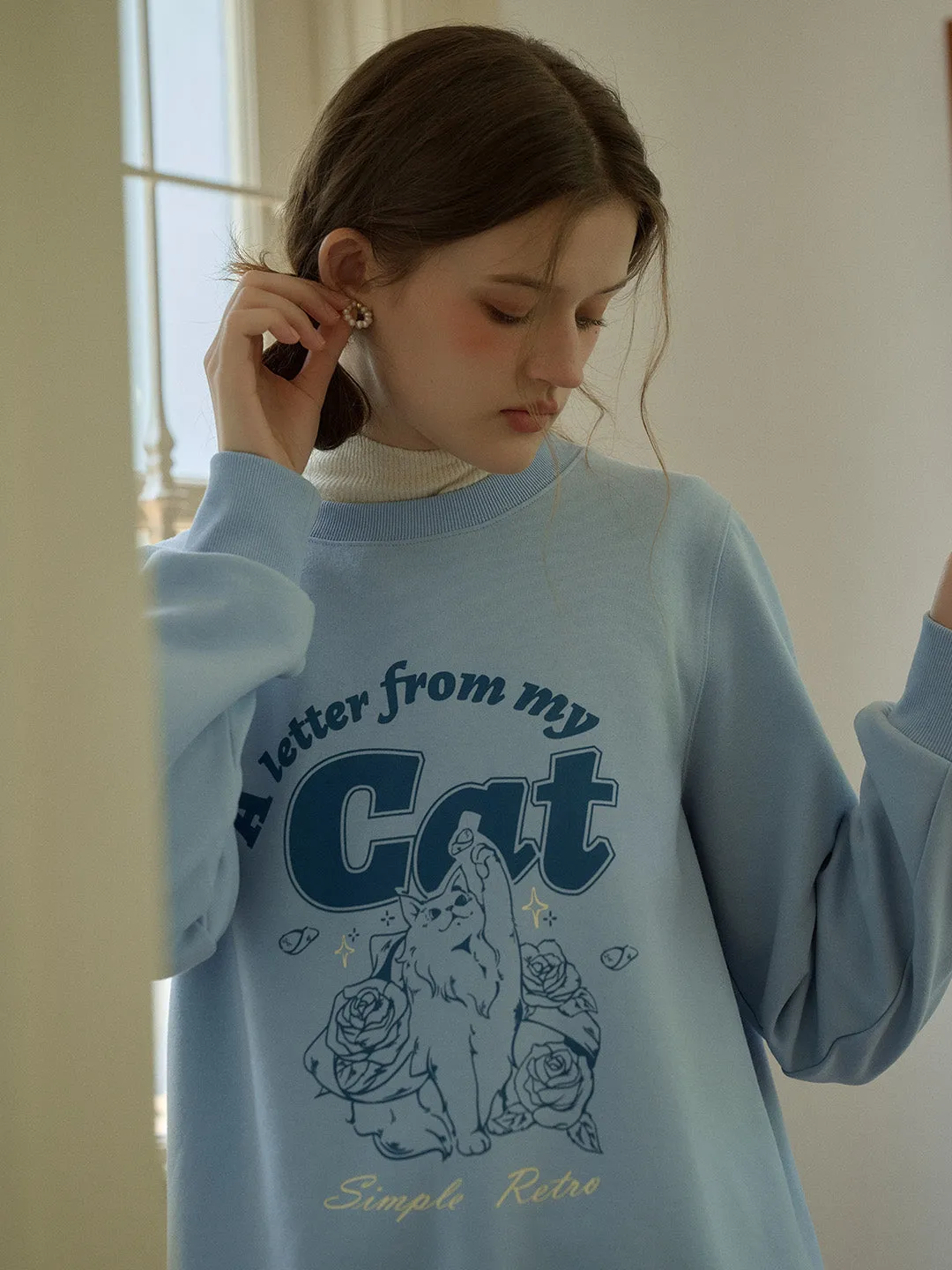 Kaeli Exclusive Design Cat Print Classic Crew Neck Sweatshirt sold by Simple Retro