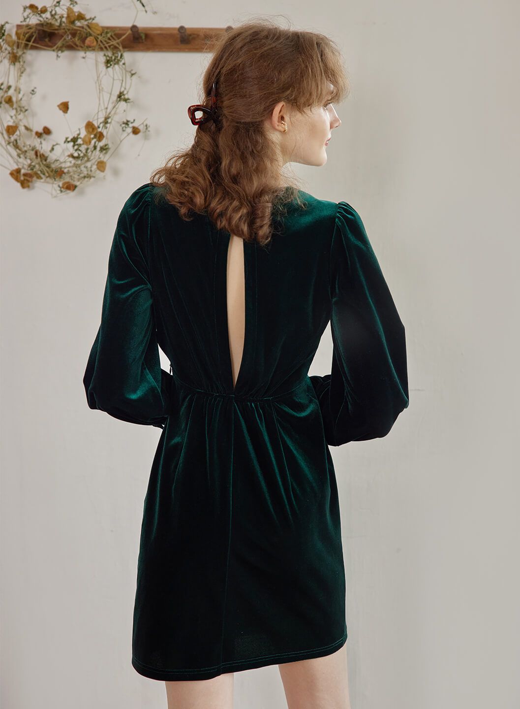 Sofia Puff Sleeve Green Velvet Dress sold by Simple Retro product image thumbnail 2