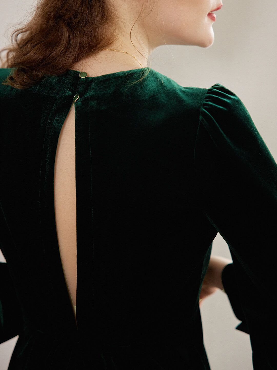 Sofia Puff Sleeve Green Velvet Dress sold by Simple Retro product image thumbnail 5