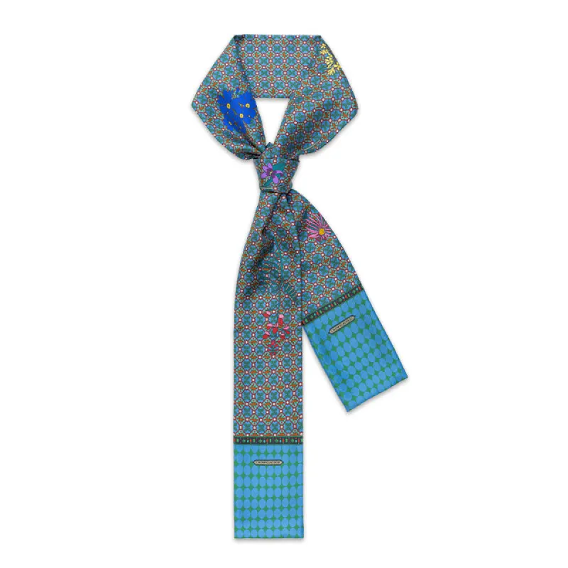 Chowxiaodou Printed Twill Silk Narrow Scarf-Blue sold by Simple Retro