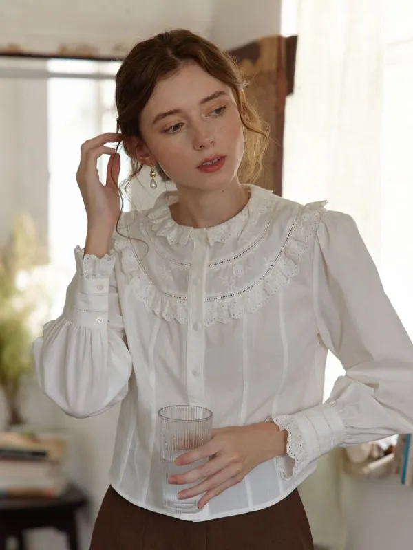 Camila Ruffle White Victorian Blouse sold by Simple Retro