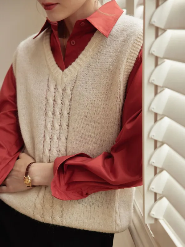 Gail Cable White Knitted Vest sold by Simple Retro