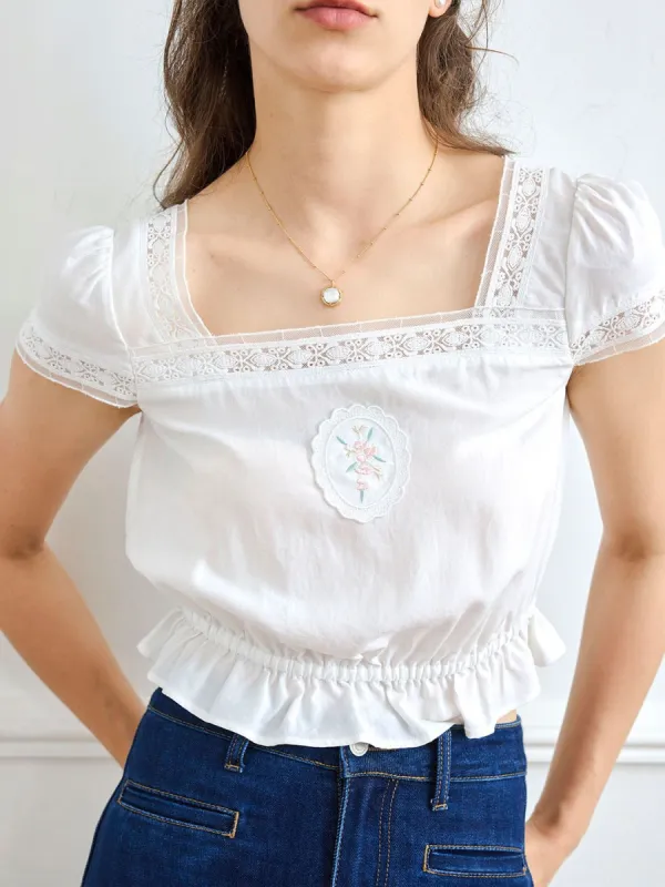 Skyla Sweet Lace Panel Square Neck Top sold by Simple Retro