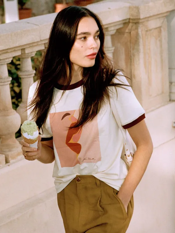 (Clearance) Apolline Red Lip Graphic Yellow T-Shirt sold by Simple Retro