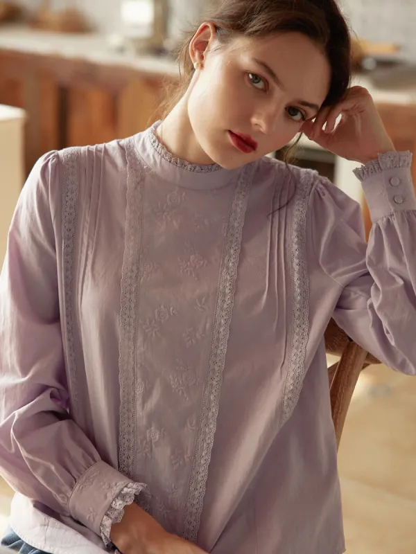 Paisley Embroidered Lace Purple Blouse sold by Simple Retro