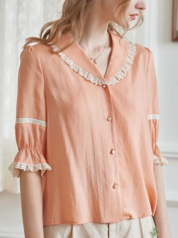 Loane V-neck Lace Orange Blouse sold by Simple Retro