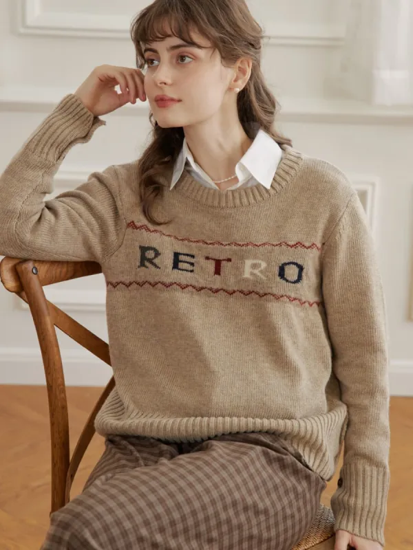Ayla Crewneck Brown Knit Sweater sold by Simple Retro