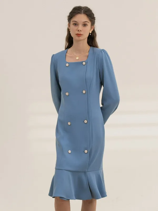 【Final Sale】Mariah French Retro Blue Midi Dress sold by Simple Retro