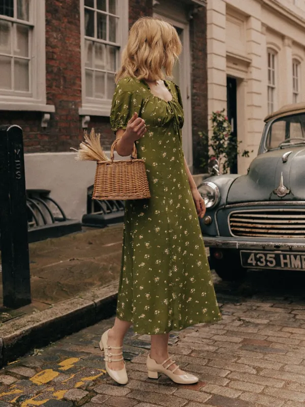 Magnolia Printed Floral Green Midi Dress sold by Simple Retro
