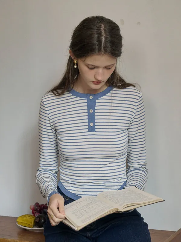 Wrenlee Contrast Color Crew Neck Striped Knitted Top sold by Simple Retro