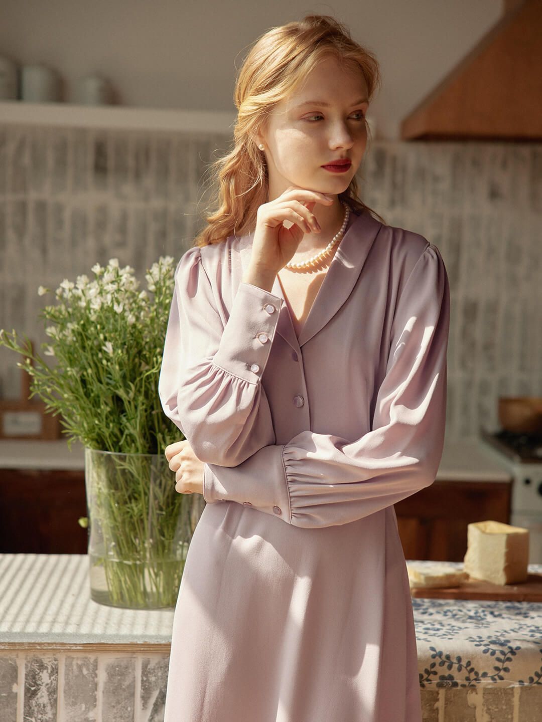 Raya Puff Long Sleeve Purple Midi Dress sold by Simple Retro product image thumbnail 5