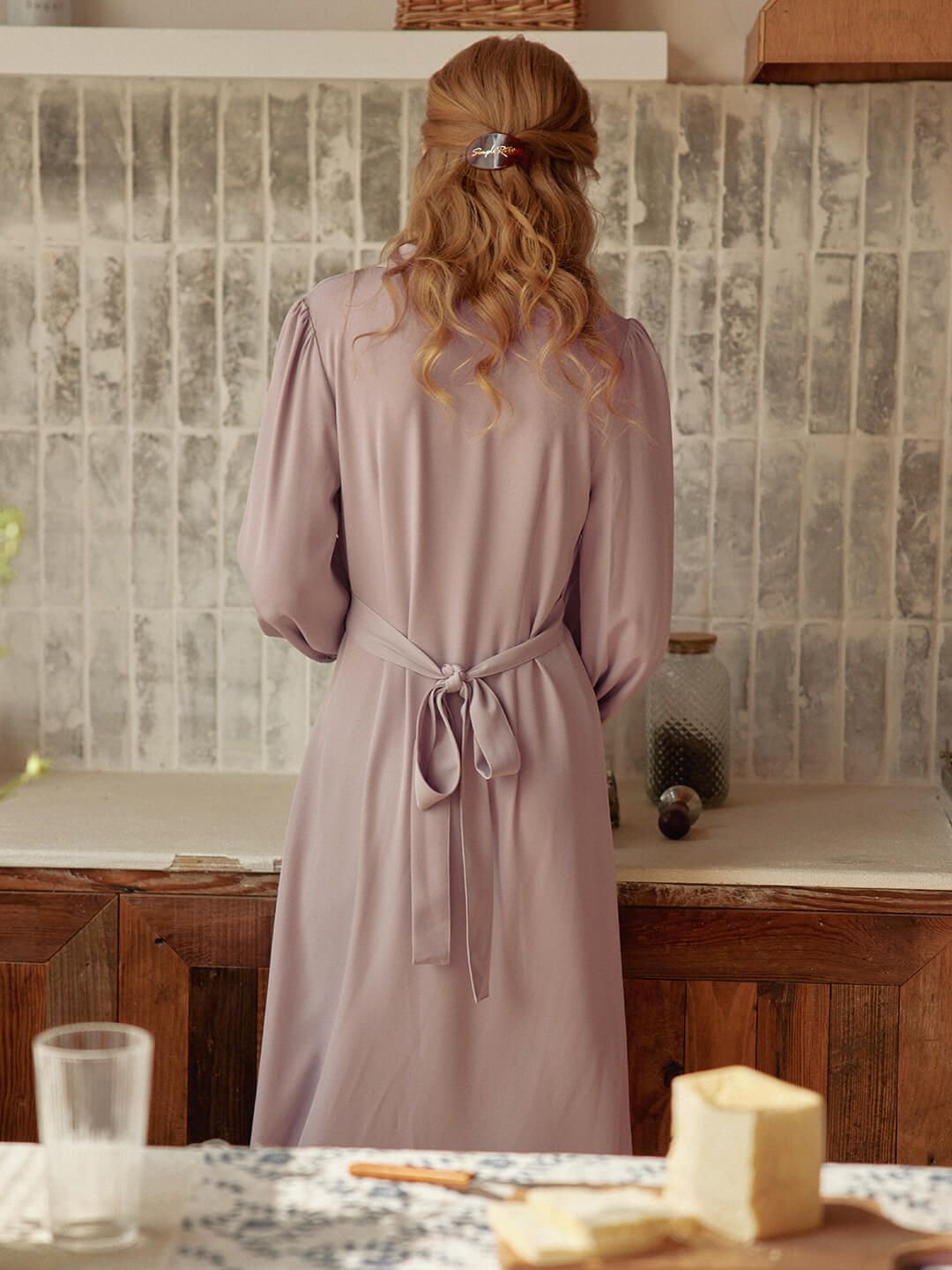Raya Puff Long Sleeve Purple Midi Dress sold by Simple Retro product image thumbnail 2