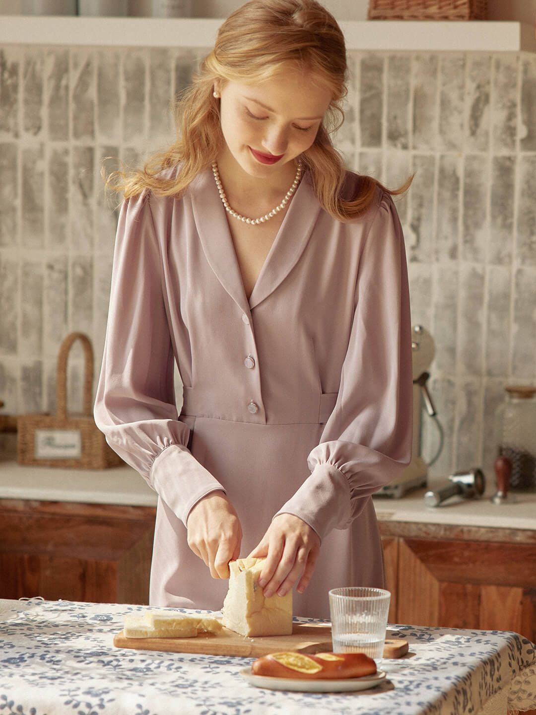 Raya Puff Long Sleeve Purple Midi Dress sold by Simple Retro