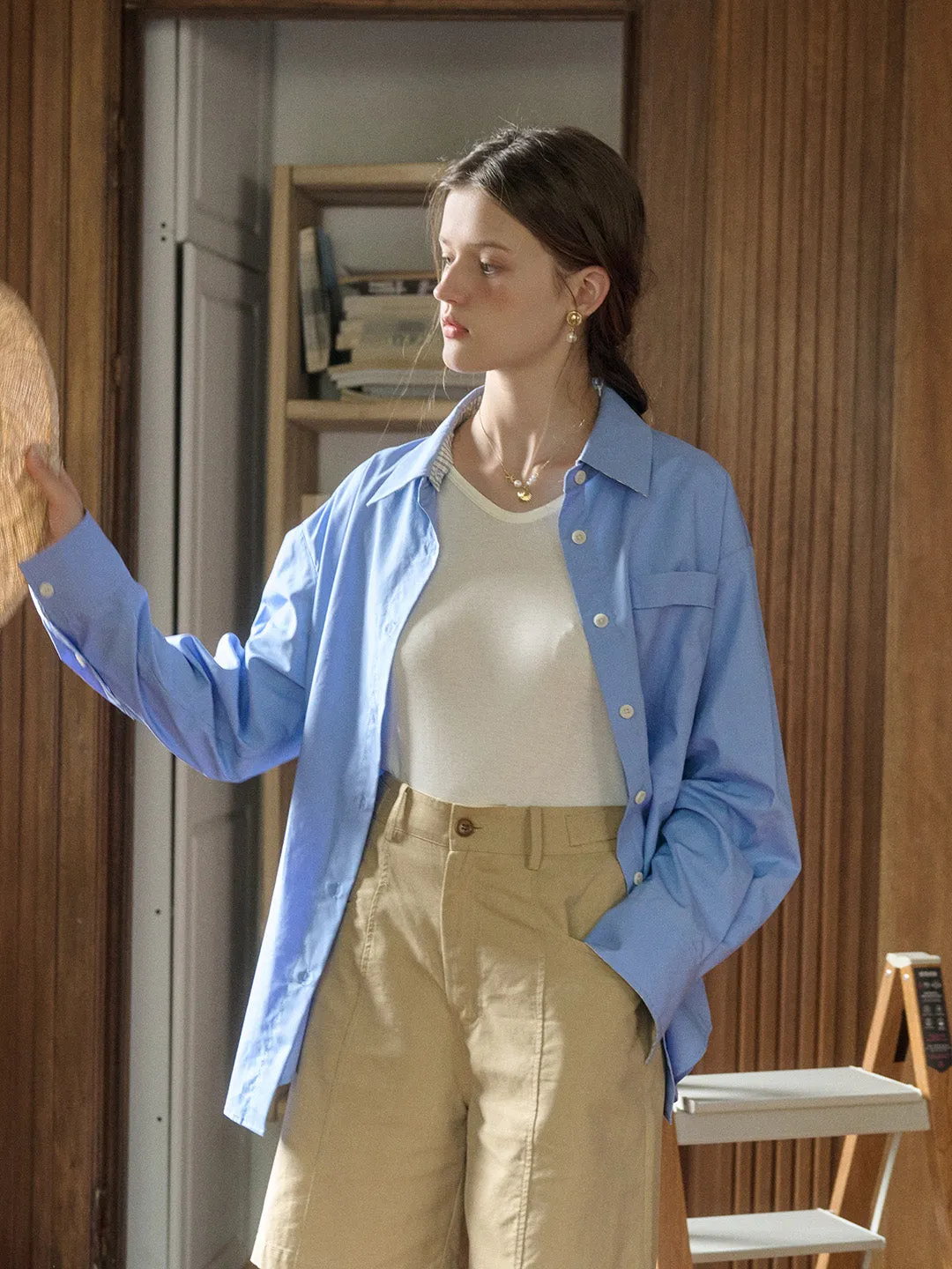 Abby Removable Collar and Cuffs Contrast Color Small Checkered Shirt - Blue sold by Simple Retro product image thumbnail 4