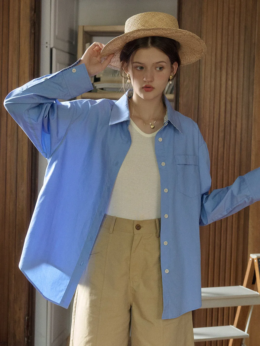 Abby Removable Collar and Cuffs Contrast Color Small Checkered Shirt - Blue sold by Simple Retro product image thumbnail 5