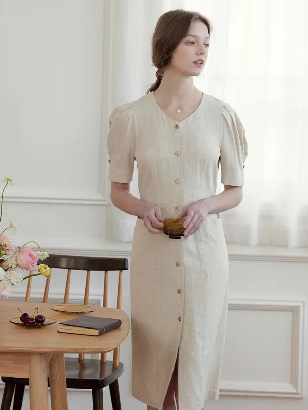 Rosa Elegant V-Neck Puff Sleeve Dress sold by Simple Retro