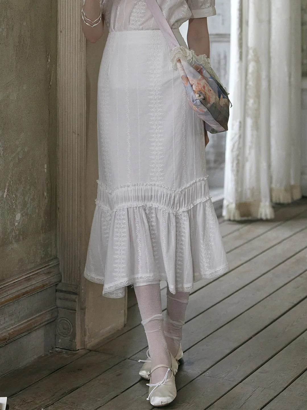 Miley Sweet Lace All Over Embroidered Cotton Skirt sold by Simple Retro