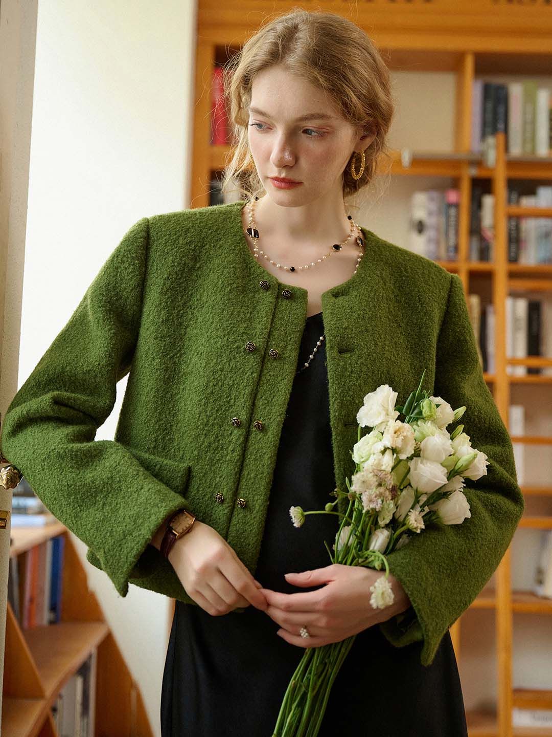 【Pre-order】Amelia Wool Round Neck Double Breasted Jacket sold by Simple Retro product image thumbnail 2